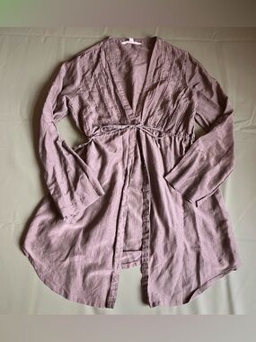 Athleta textured button down cotton silk blend cover up swim tunic S